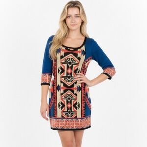 Flying Tomato | Womens Size M Sweater Dress Aztec Fitted Slimming Pullover
